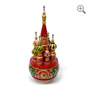 Socle doré scintillant avec cathédrale russe peinte à la main – Une pièce unique de collection