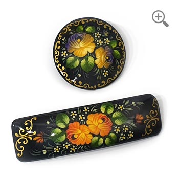 Handpainted Russian flowers hair clip and brooch