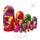 Large Russian Matryoshka nesting dolls set of 10, traditional Polkhov-Maidan floral folk art, 27 cm tall, colorful hand-painted wooden dolls with purple, red, green and blue scarves, displayed from the side on a white background