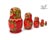 Red hand-painted Russian nesting dolls with strawberry design, right side view of the handmade wooden set of 5.
