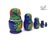 Bleu hand-painted Russian nesting dolls with strawberry design displayed in a cozy home interior with fresh flowers.