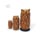 Three brown owl nesting dolls shown from the back, featuring hand-painted decorative feather patterns and pointed ear details. Russian wooden matryoshka set with three nesting pieces