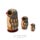Side view of three owl nesting dolls, showing their gray painted wings with warm golden feather details and red accents