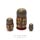 Back view of three owl matryoshka dolls, revealing the hand-painted feather pattern across their gray wooden bodies