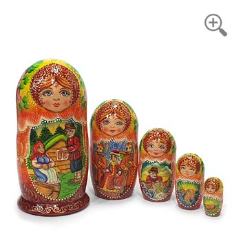 Russian Fairy Tale Matryoshka Hand-Painted Nesting Dolls