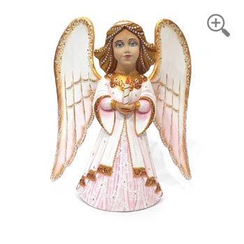 Ange de la Nativité en bois rose sculpté main avec bougie et ailes décorées 24 cm